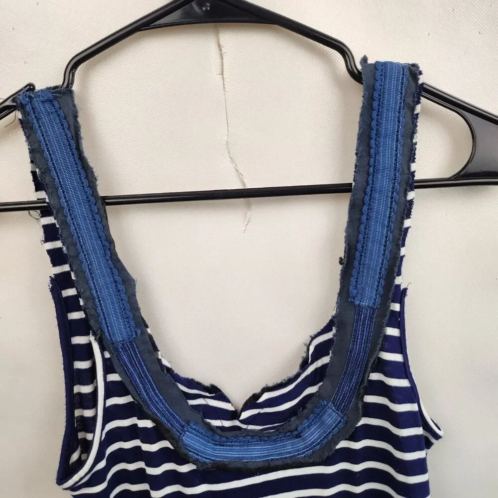 Vintage Free People Womens‎ BOHO Tank Top XS Blue White Embroidered Striped